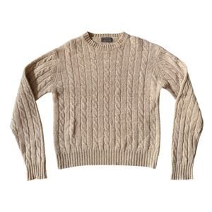 Thane Cable Knit Sweater Shetland Wool Tan Preppy Retro Grandpa Old Money